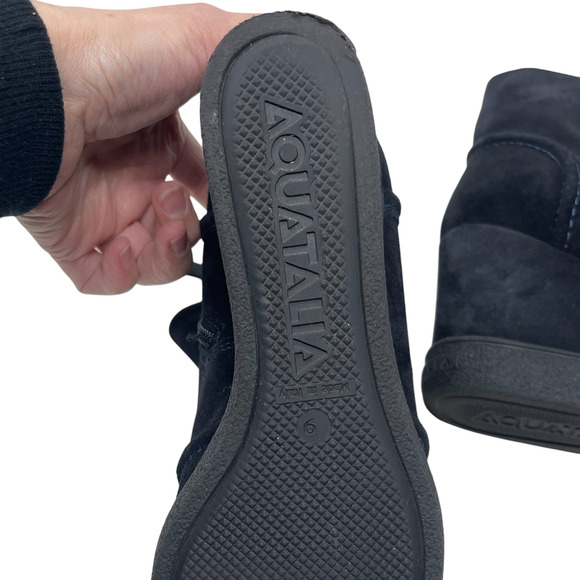 Aquatalia Camellia Suede Shearling Lined Wedge Ankle Boots - Black - Size 6 - Picture 8 of 9